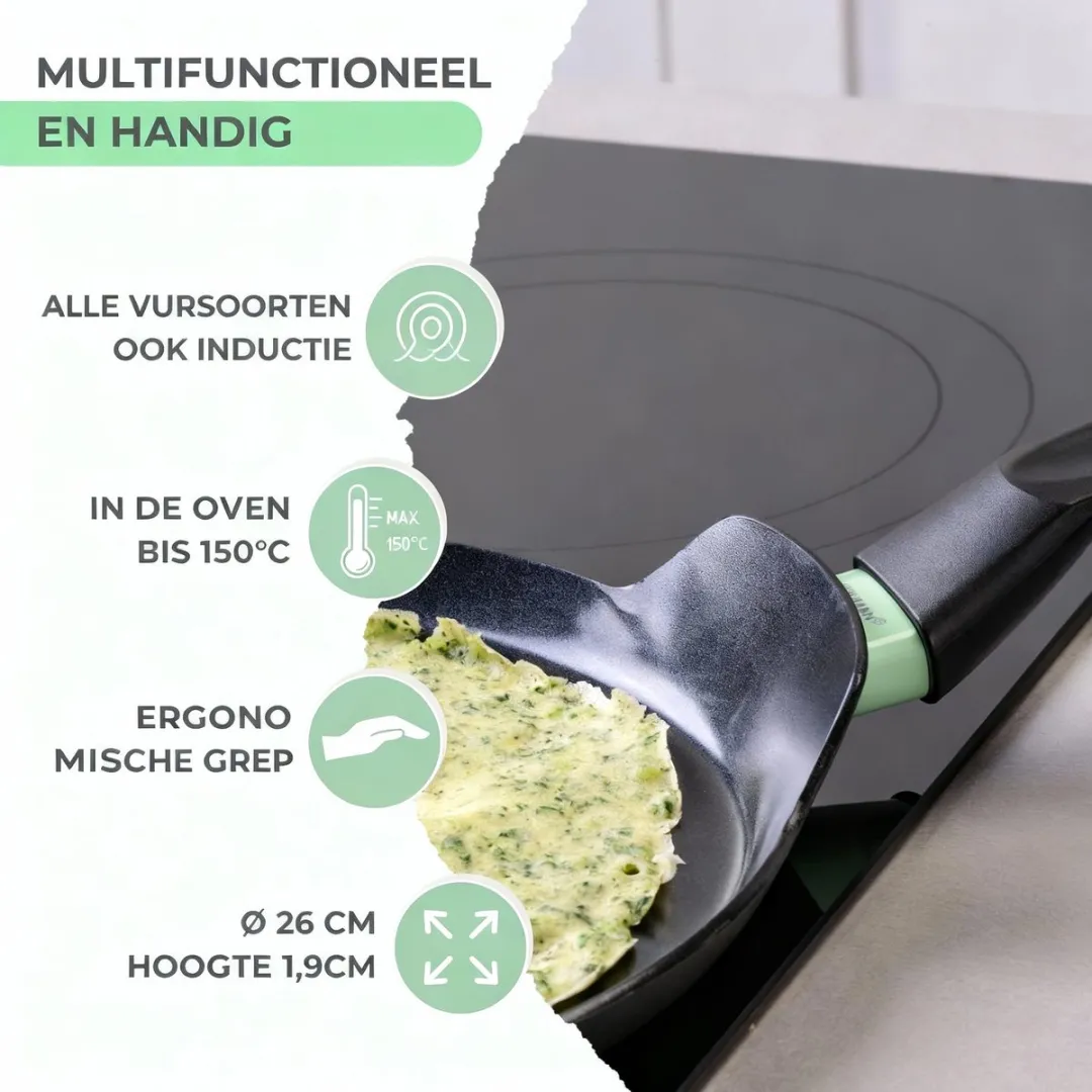 Fackelmann Pannenkoekenpan 26cm - Zwart/ Groen - Alle warmtebronnen