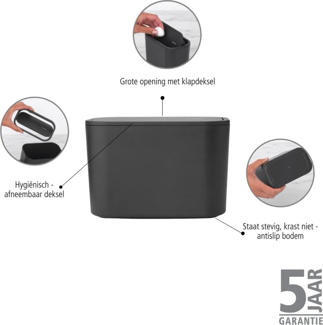 Brabantia MindSet Badkamer Afvalbakje 1.28L - Dark Grey - afbeelding 6 van 6