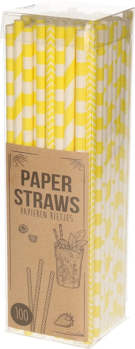 Excellent Houseware Papieren Drinkrietjes Geel 100 Stuks - 20cm