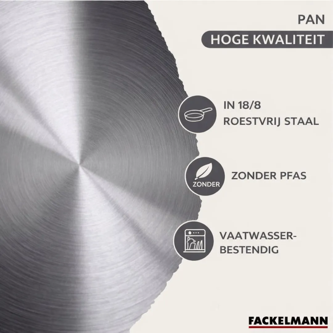 Fackelmann 9358750B88 Kookset - 4 Pannen 16/20/24cm + Keukengerei - Roestvrij staal