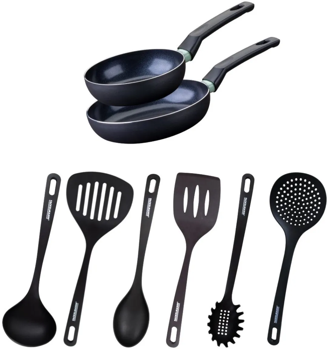 Fackelmann 9431450 Anti-aanbakset 2 Pannen 16+20cm - Keramisch - Zwart/Turquoise