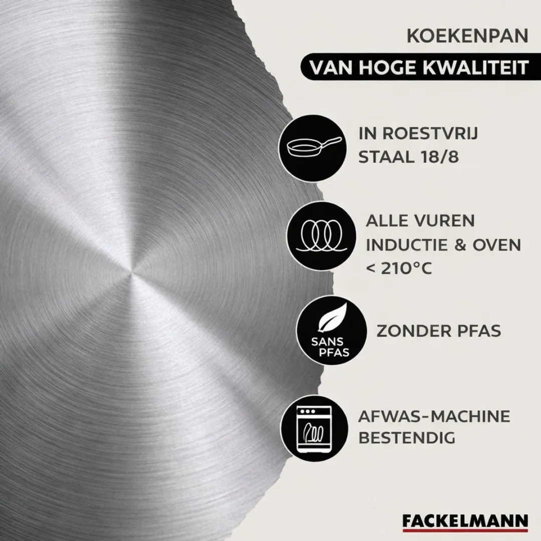 Fackelmann Etherna 9200950B88 Kookset - 4 Pannen 16/20/24/28cm - Roestvrij staal