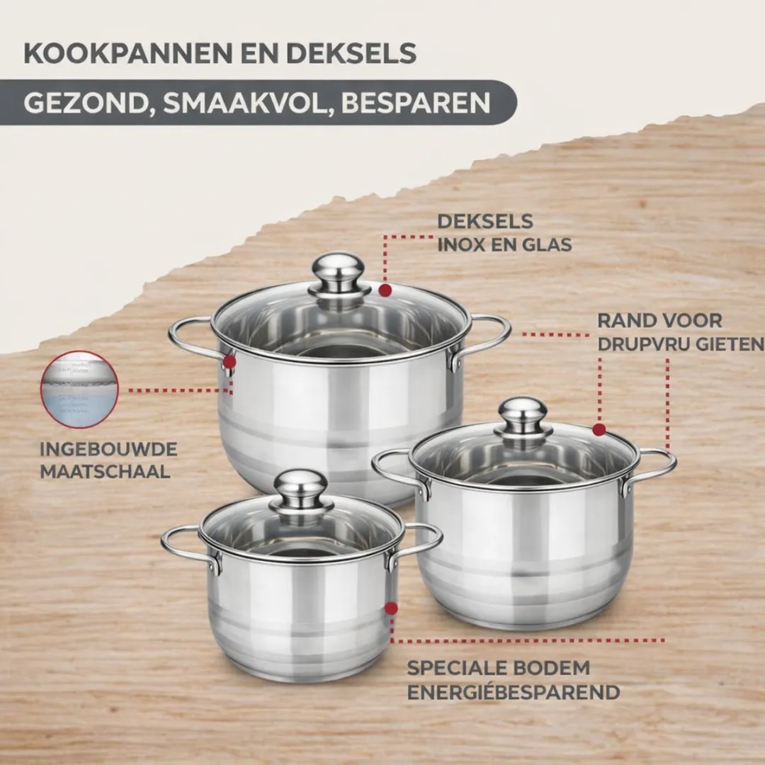 Fackelmann 9358350B88 Kookset - 2 Pannen 20/24cm + 3 Potten + 6 Gereedschap - Roestvrij staal