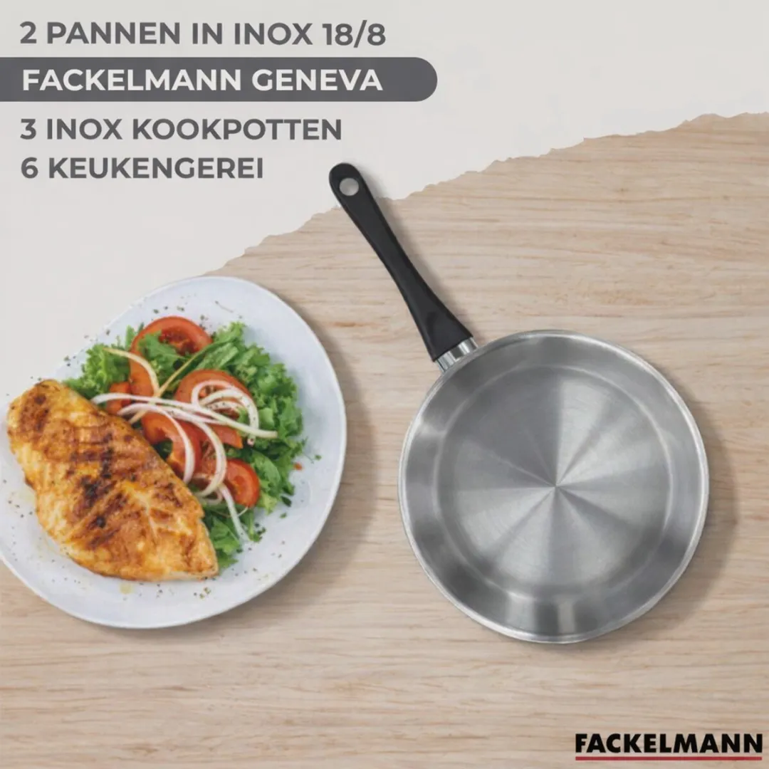 Fackelmann 9358350B88 Kookset - 2 Pannen 20/24cm + 3 Potten + 6 Gereedschap - Roestvrij staal