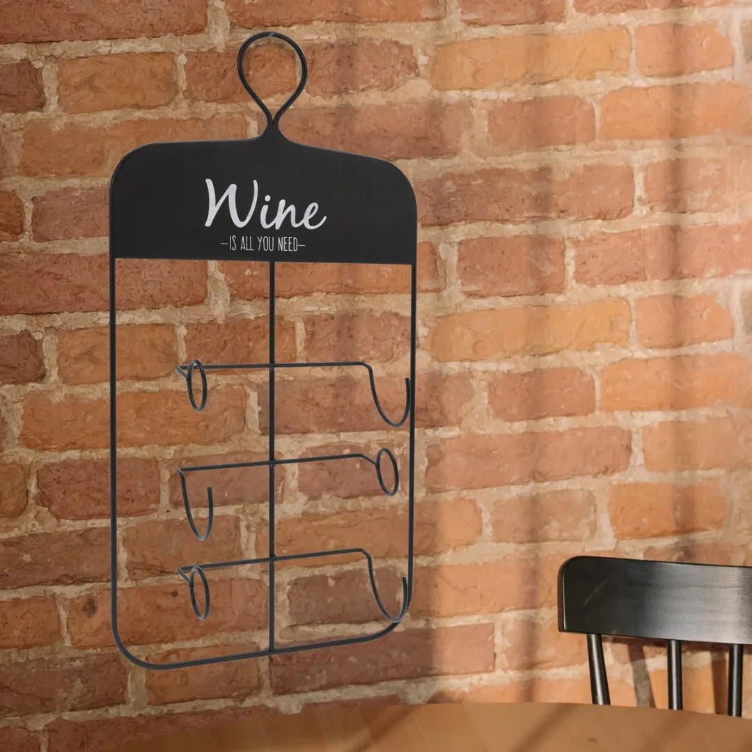 Excellent Houseware Wijnrek 3 Flessen - Zwart - Wandbevestiging