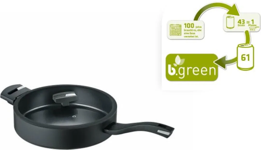 Berndes - B.Green - Hapjespan - met Handvat 28 cm - Gerecycled Aluminium - Zilver