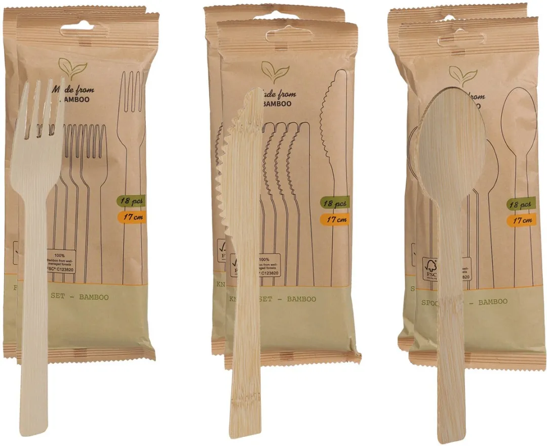 Excellent Houseware Bamboe Wegwerpset 108-delig - 17cm - Beige