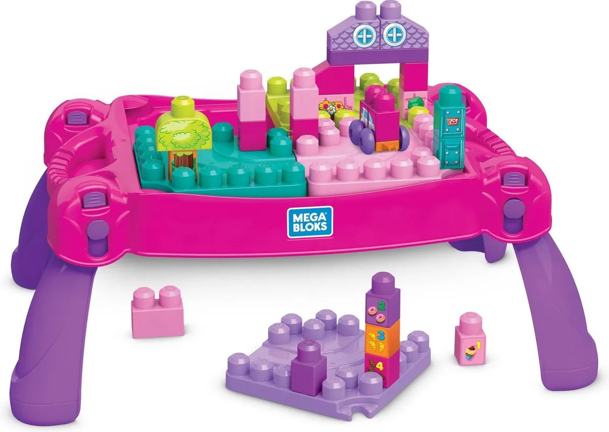 Mega Bloks Bouw en Leer Speeltafel Roze - 30 Stukken - afbeelding 6 van 6