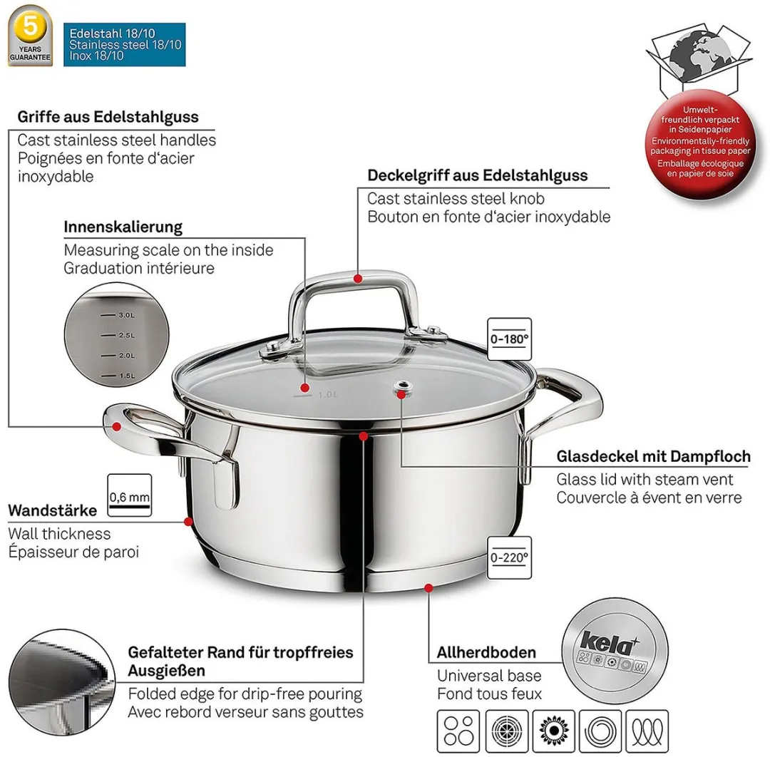 Kela RVS Kookpan 1,2L - 16cm - Zilver - afbeelding 6 van 6