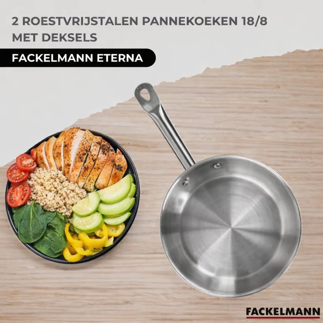 Fackelmann Eterna 9438050 2 Pannen 20/24cm - Roestvrij staal - 2 Glazen deksels