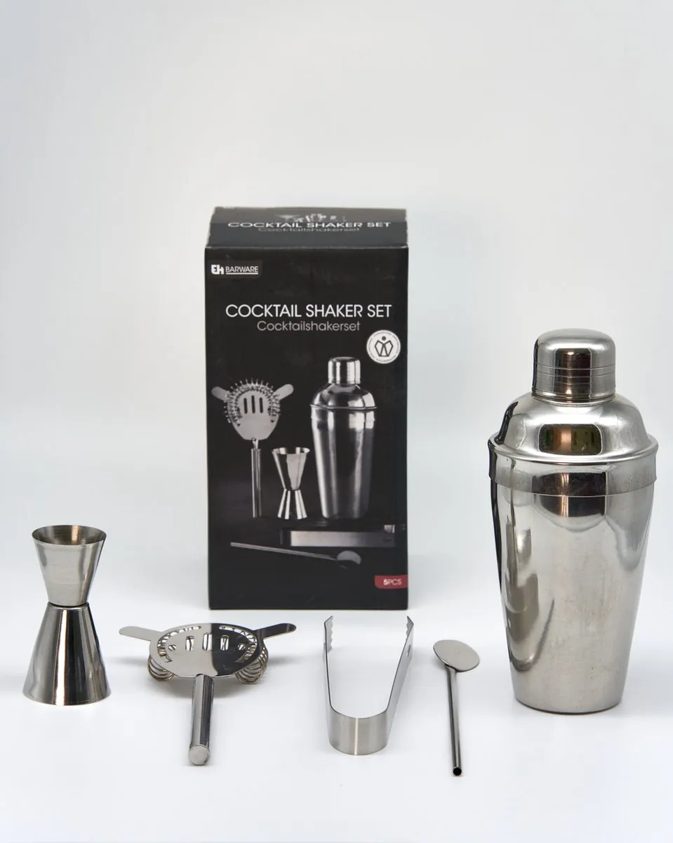 Cocktailshaker set 5-delig roestvrij staal