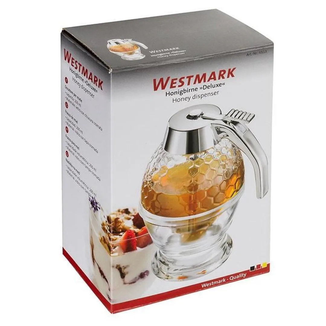 Westmark Honingdispenser Deluxe 200ml - Glas/Plastic - Transparant/Zilver