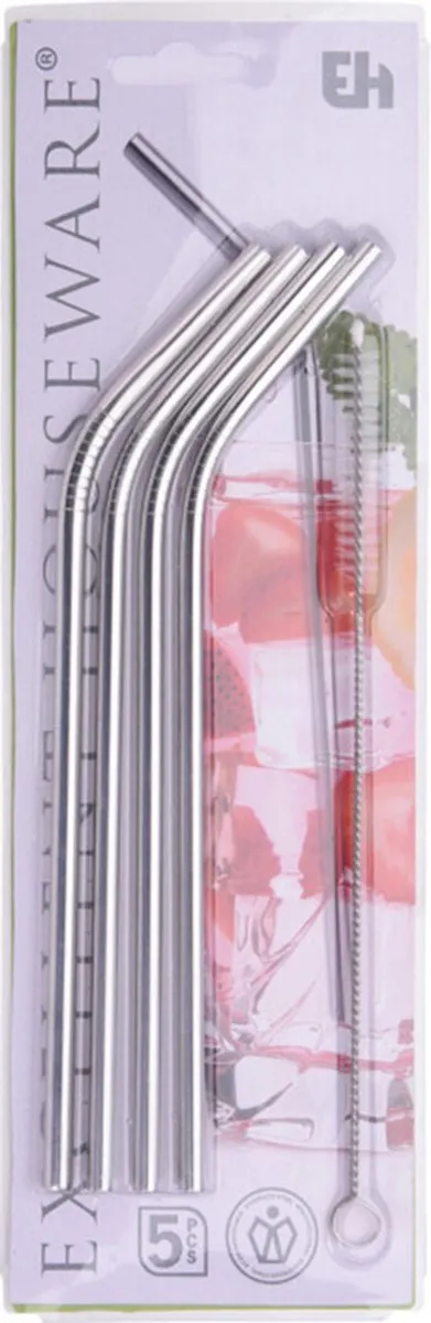 Excellent Houseware RVS Cocktailrietjes 4 Stuks - met reinigingsborstel