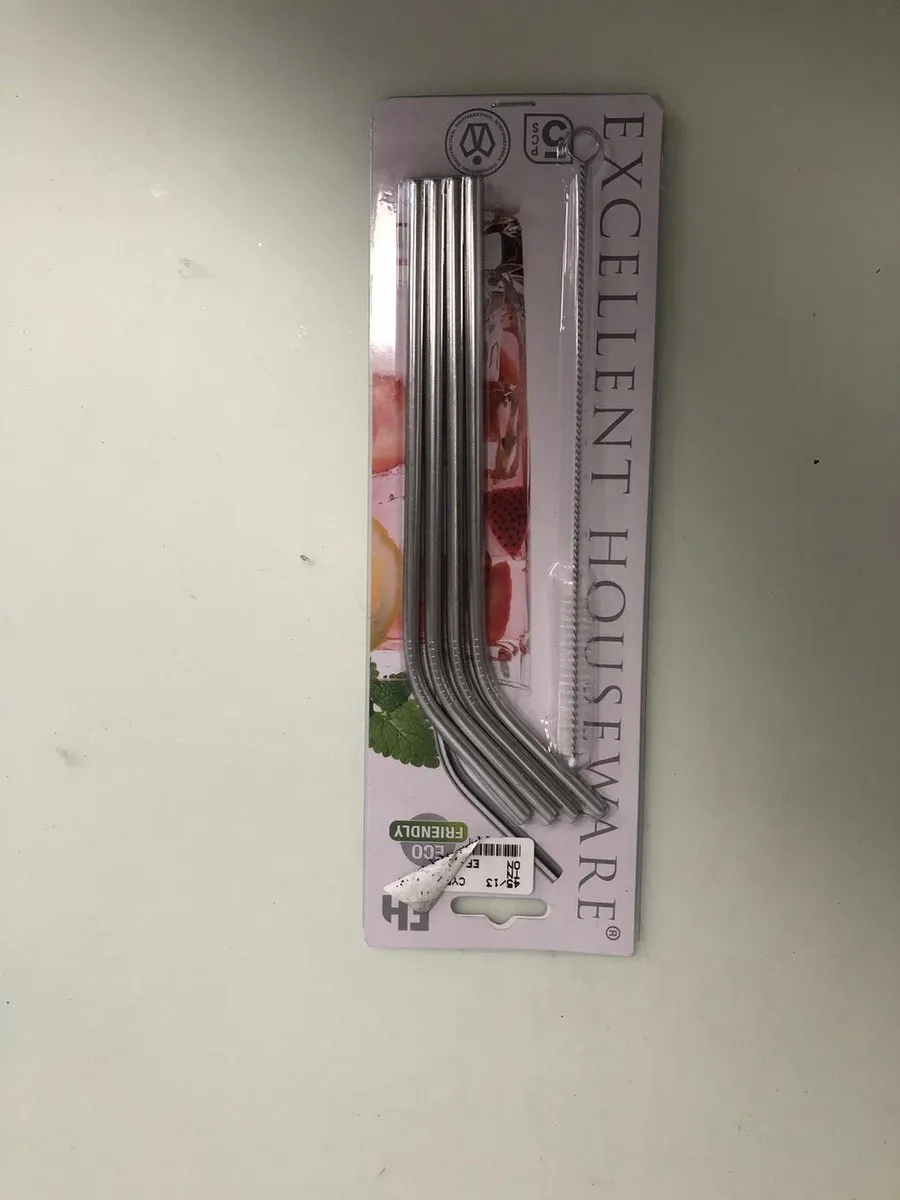 Excellent Houseware RVS Cocktailrietjes 4 Stuks - met reinigingsborstel
