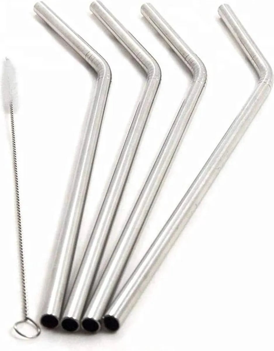 Excellent Houseware RVS Cocktailrietjes 4 Stuks - met reinigingsborstel