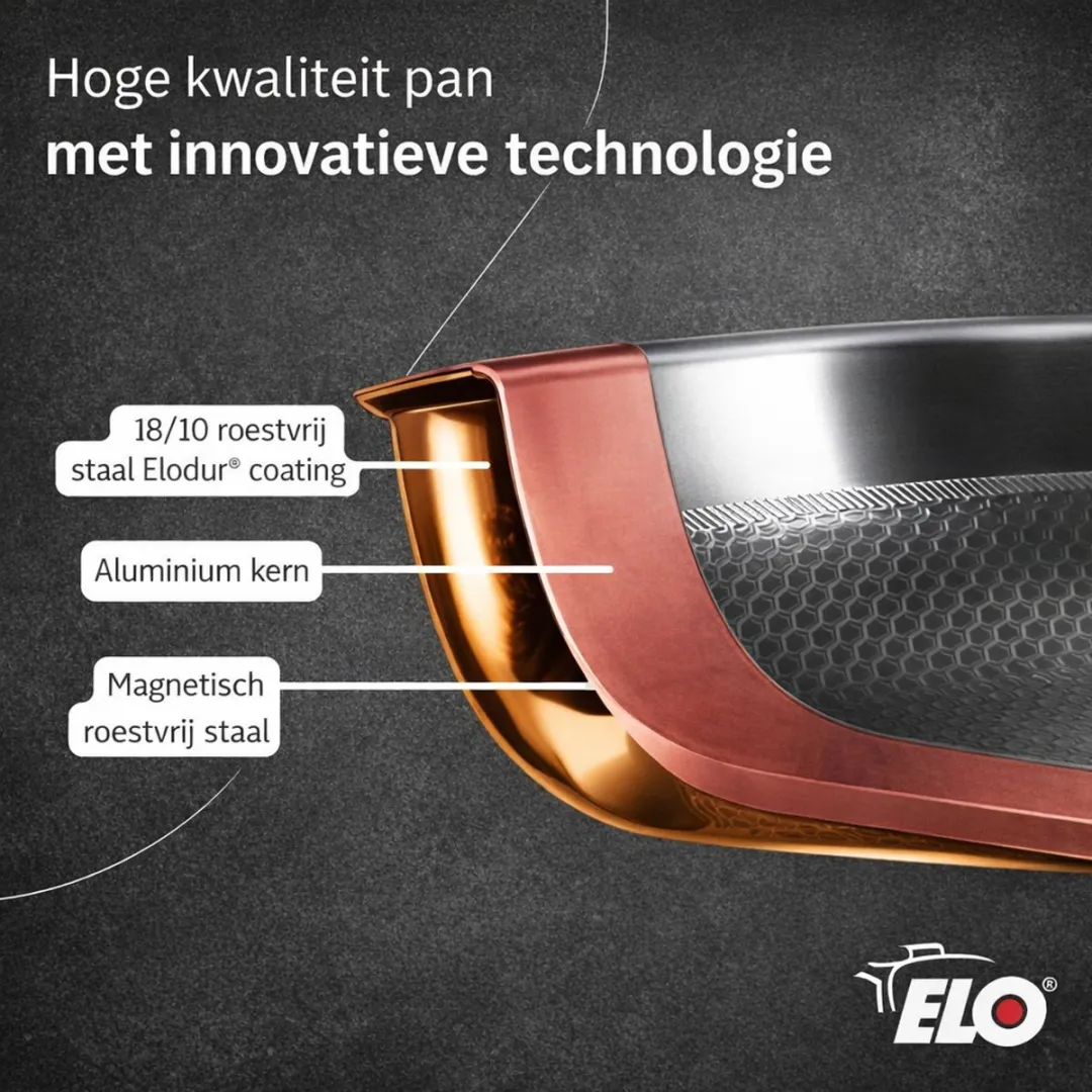 Fackelmann Elo 3512826 Koekenpan 28cm - Roestvrij staal - Inductie/oven