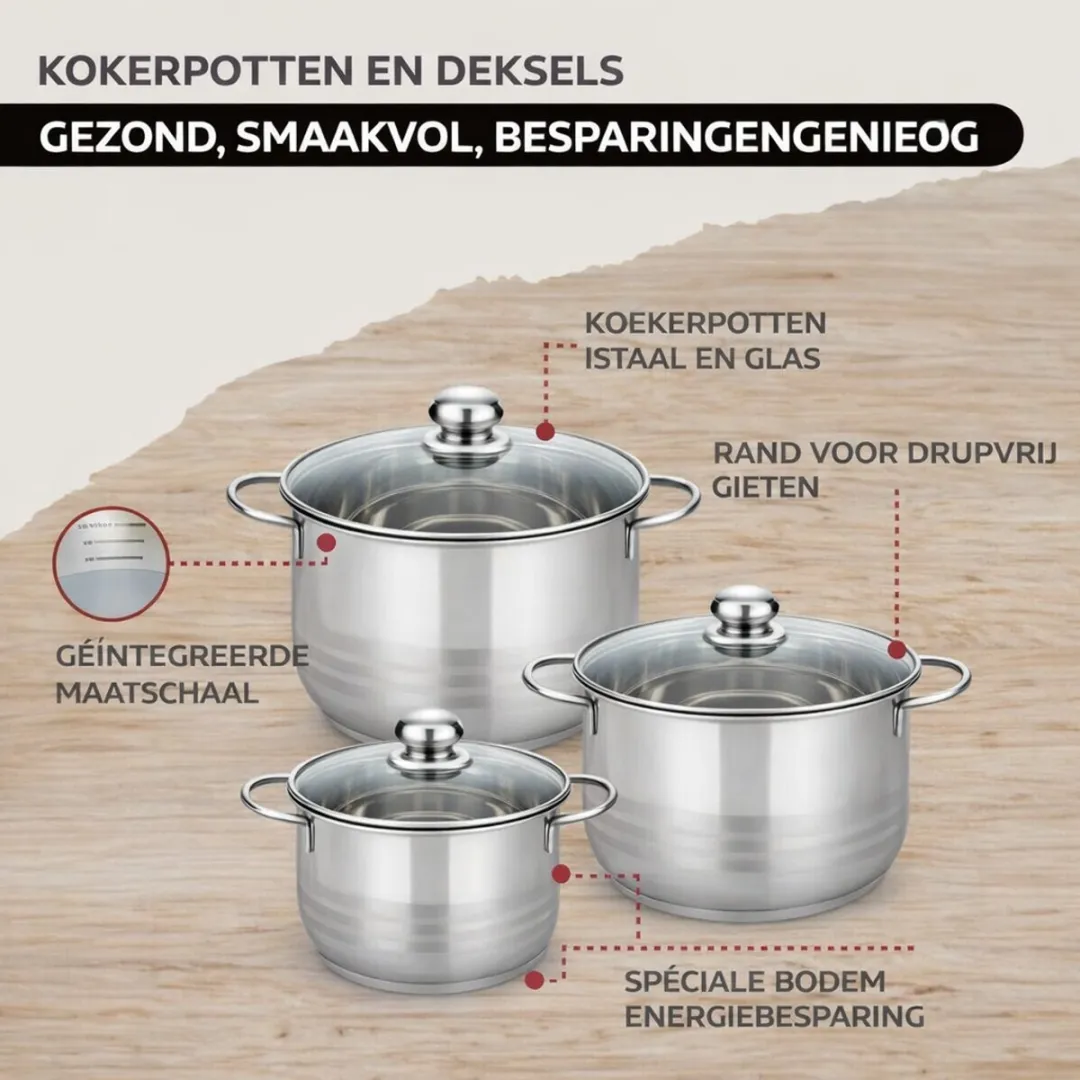 Fackelmann 9350850B88 Kookset - 1 Pan 28cm + 3 Potten 16/20/24cm + 6 Keukengerei