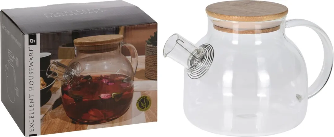 Excellent Houseware Glazen Theepot 800ml - Transparant