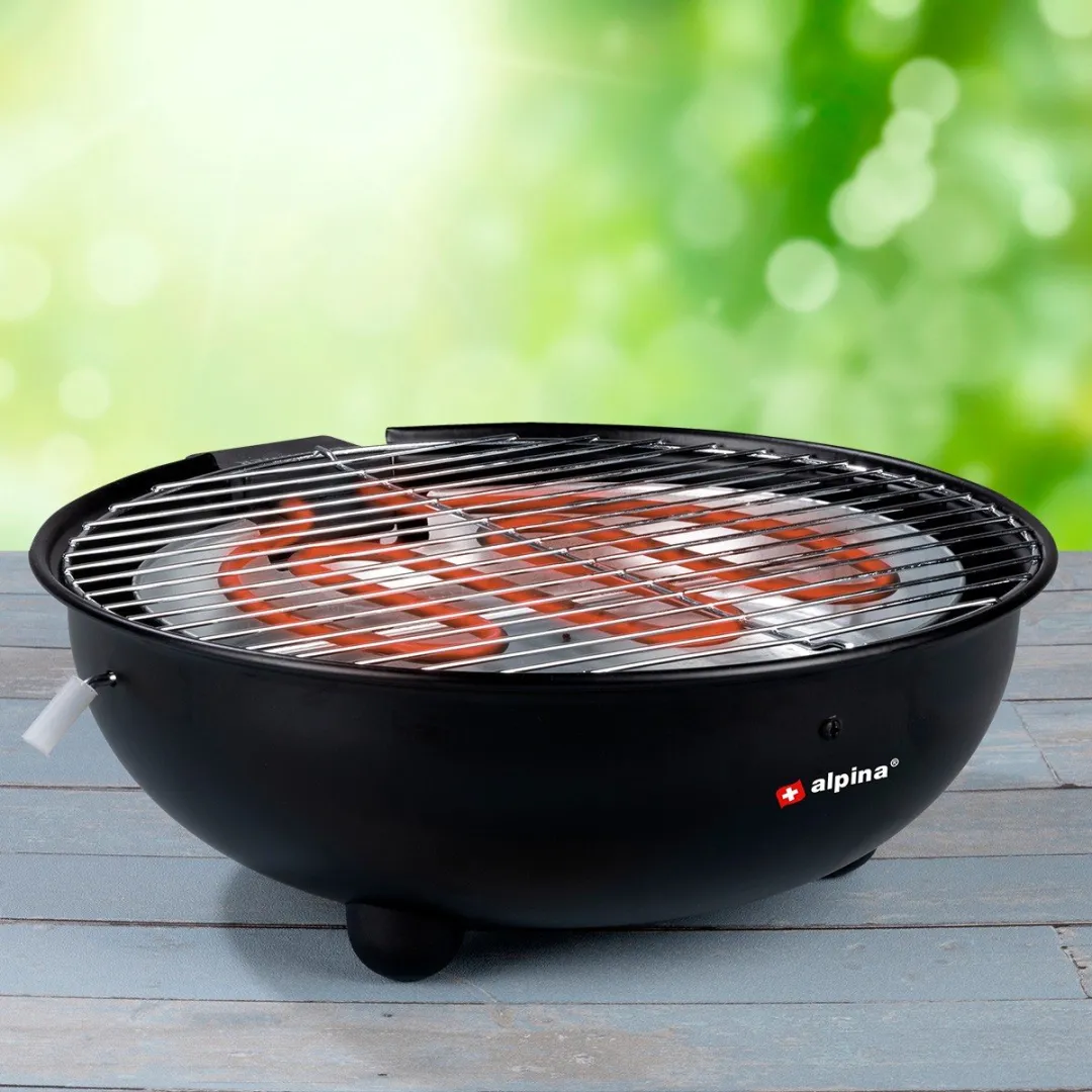 Alpina Elektrische BBQ 1250W - Ø30cm - 5 Burgers - Zwart
