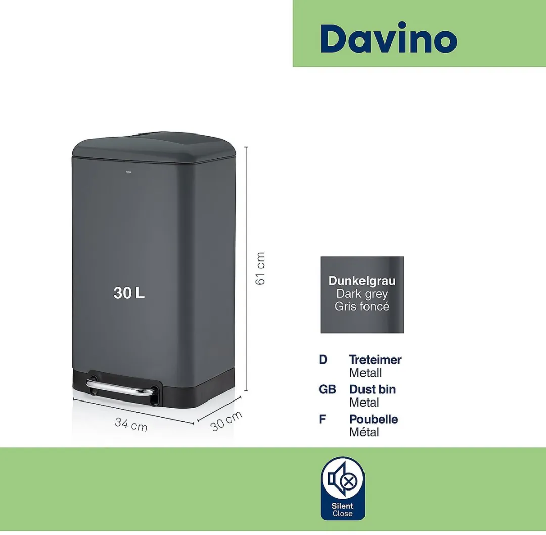 Kela Davino Prullenbak 30L - Donker Grijs