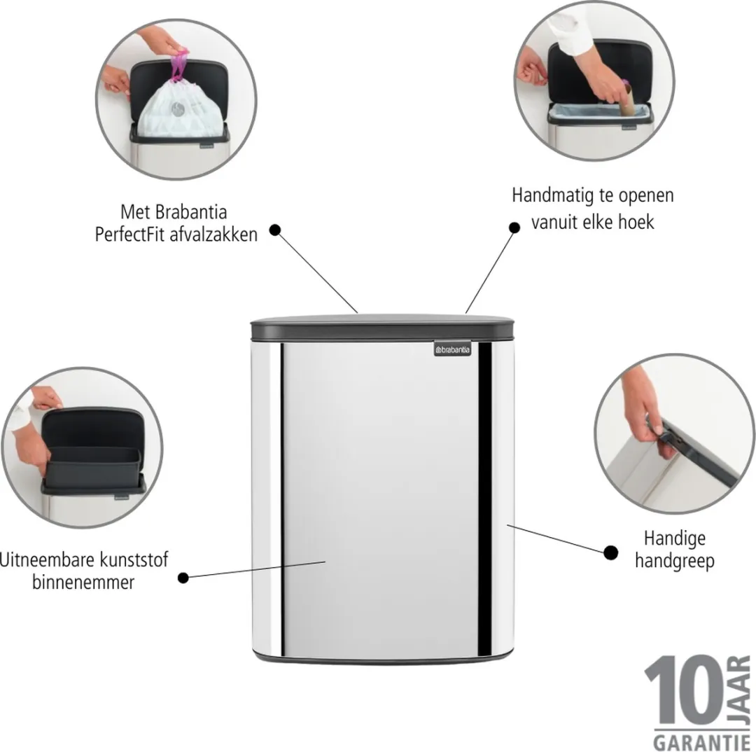 Brabantia Bo Prullenbak 12L - Brilliant Steel