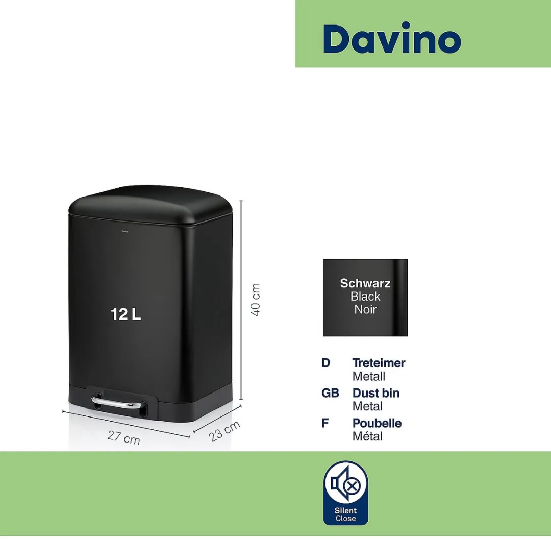 Afvalemmer, RVS, Zwart, 12 L - Kela | Davino