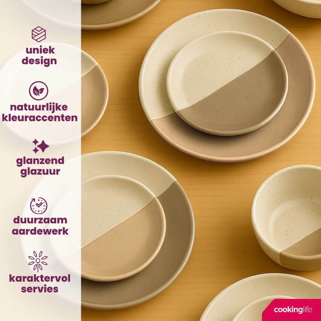 Cookinglife Serviesset Leem Bruin 18-delig - 6 Personen