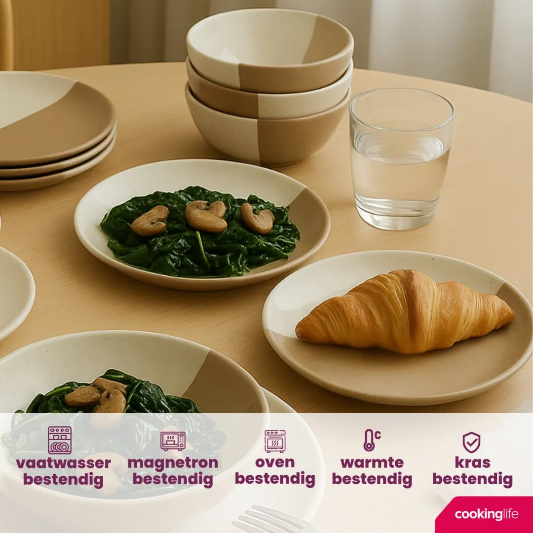 Cookinglife Serviesset Leem Bruin 18-delig - 6 Personen