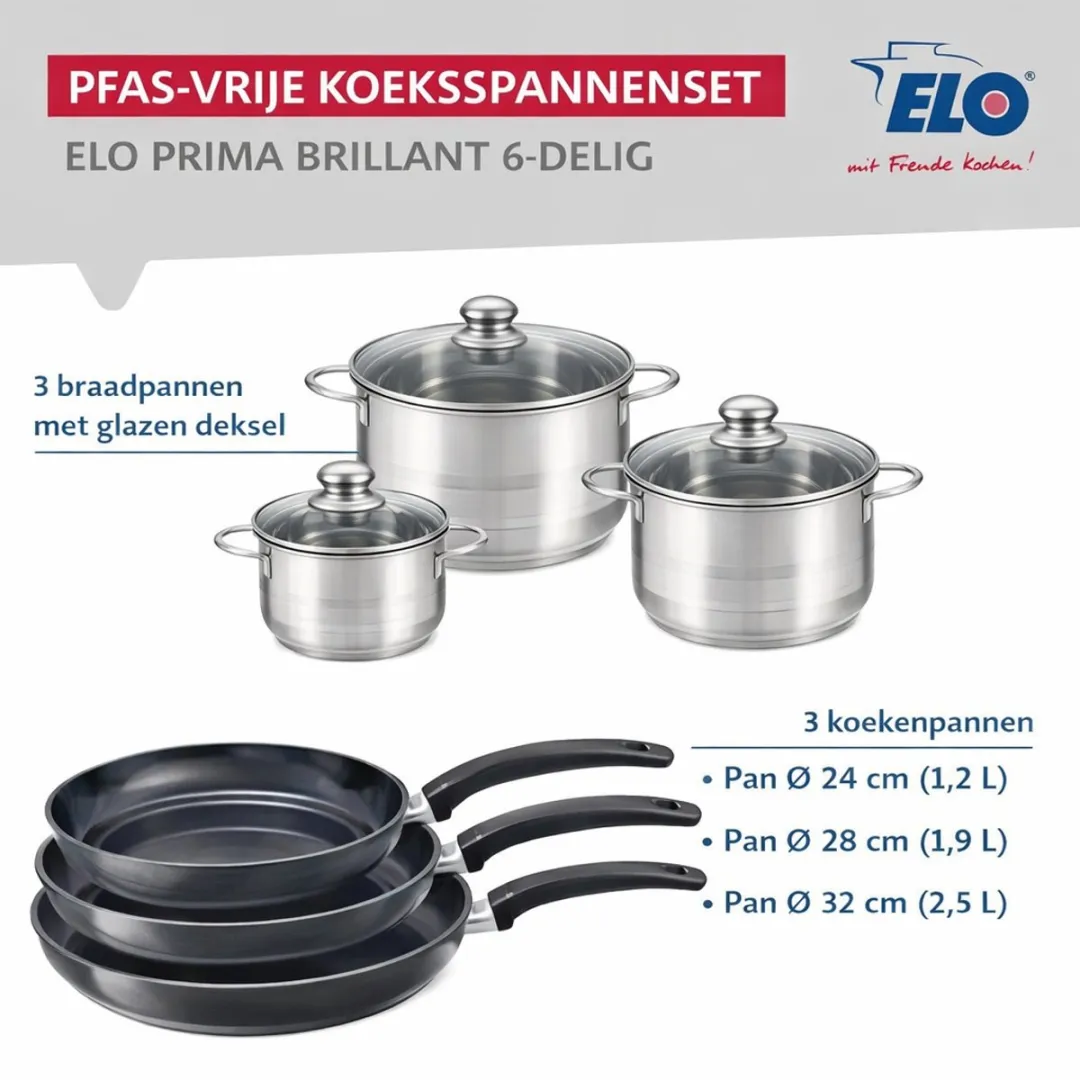 Fackelmann ELO 9751550 Keukenset 6-delig - Inductie - Roestvrij staal