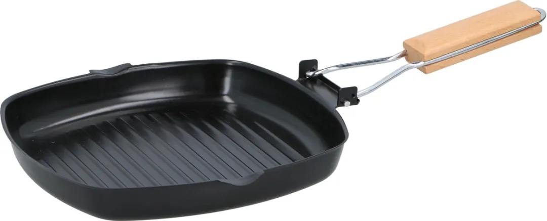 Alpina Inklapbare Grillpan 24x24cm - Zwart/Houtskleur