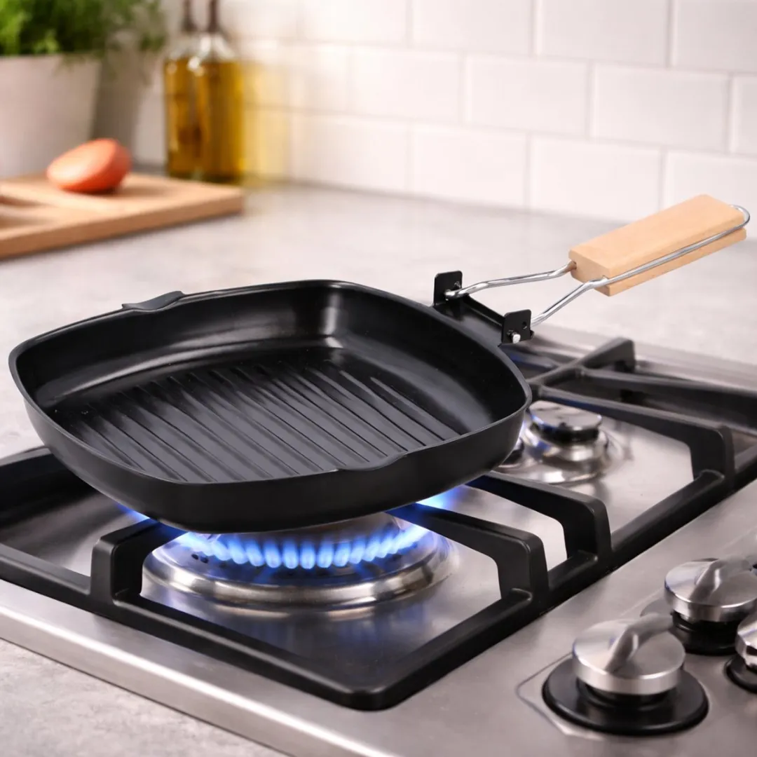 Alpina Inklapbare Grillpan 24x24cm - Zwart/Houtskleur