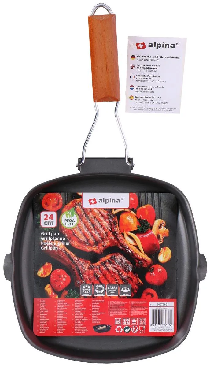 Alpina Inklapbare Grillpan 24x24cm - Zwart/Houtskleur - afbeelding 6 van 6