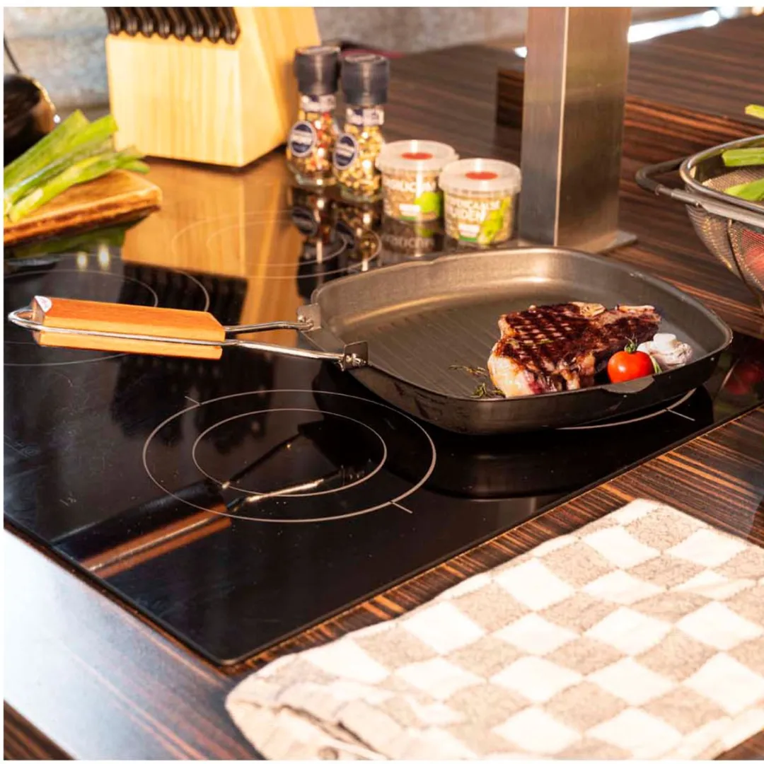 Alpina Inklapbare Grillpan 24x24cm - Zwart/Houtskleur
