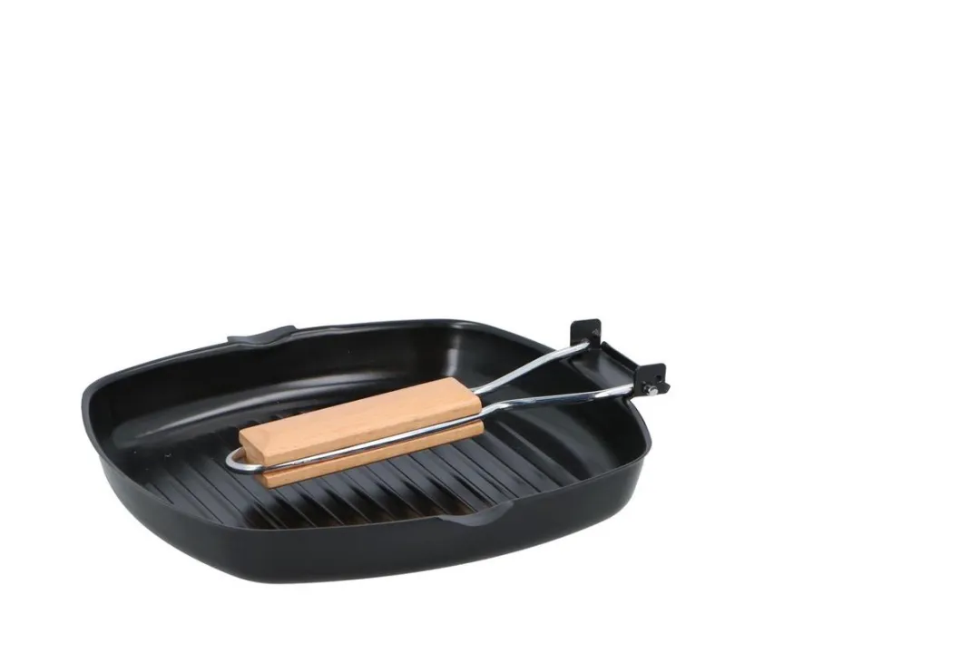 Alpina Inklapbare Grillpan 24x24cm - Zwart/Houtskleur