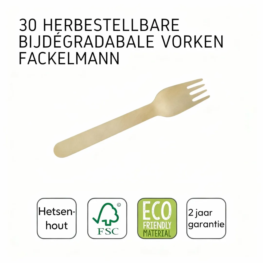 Fackelmann Wegwerp Houten Vorken 30 Stuks - FSC Gecertificeerd