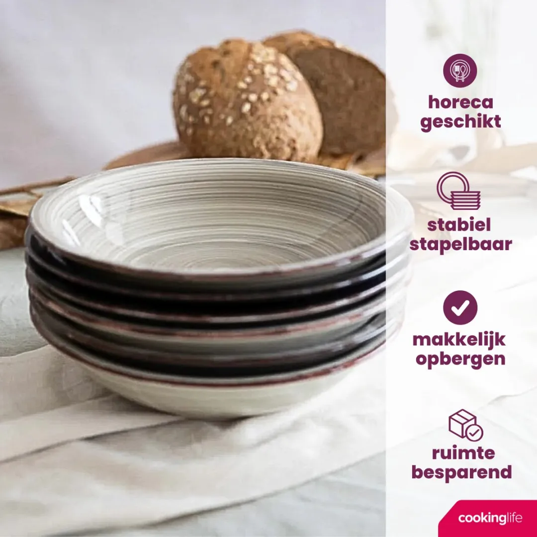 Cookinglife Diepe Bord Delice Grijs - 6 Stuks ø 21cm