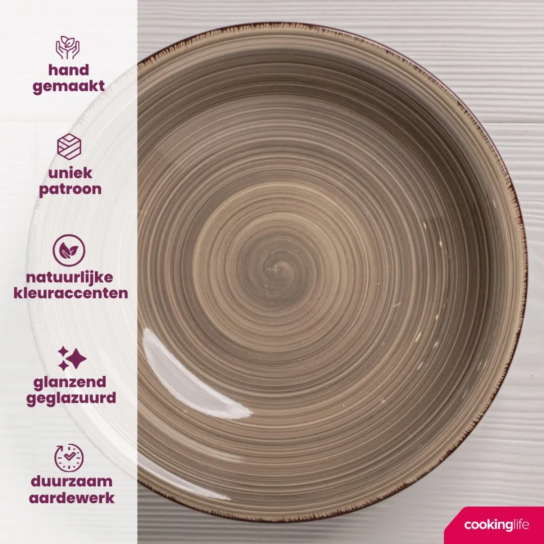 Cookinglife Diepe Bord Delice Grijs - 6 Stuks ø 21cm