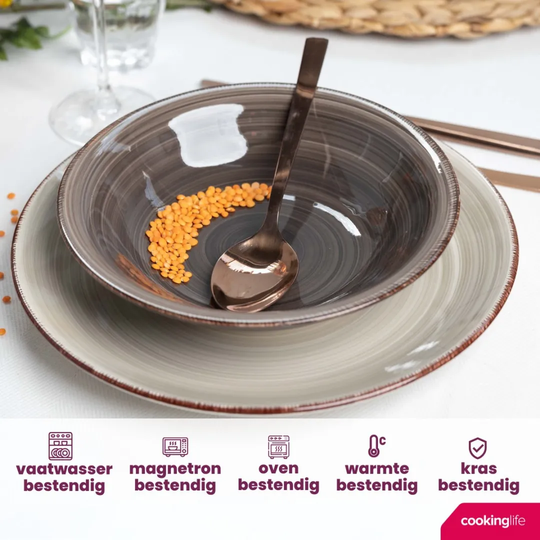 Cookinglife Diepe Bord Delice Grijs - 6 Stuks ø 21cm