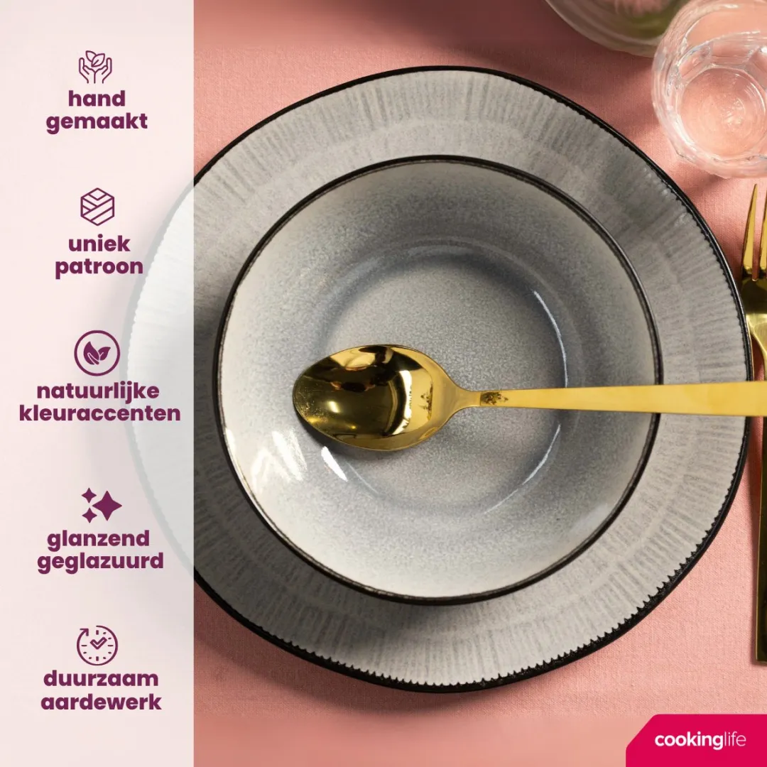 Cookinglife Nola Serviesset 18-delig - 6 Personen - Grijs