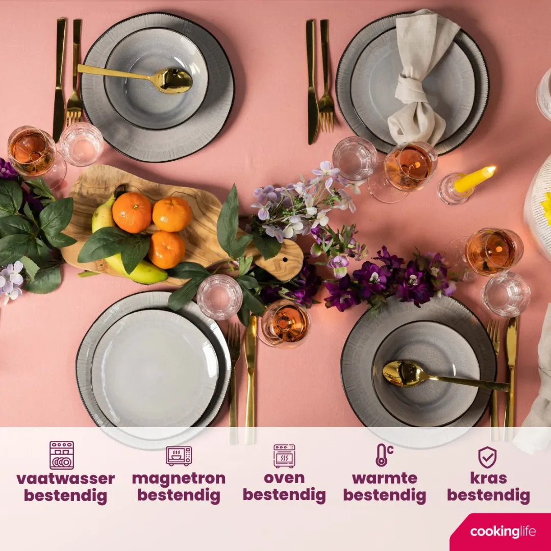 Cookinglife Nola Serviesset 18-delig - 6 Personen - Grijs