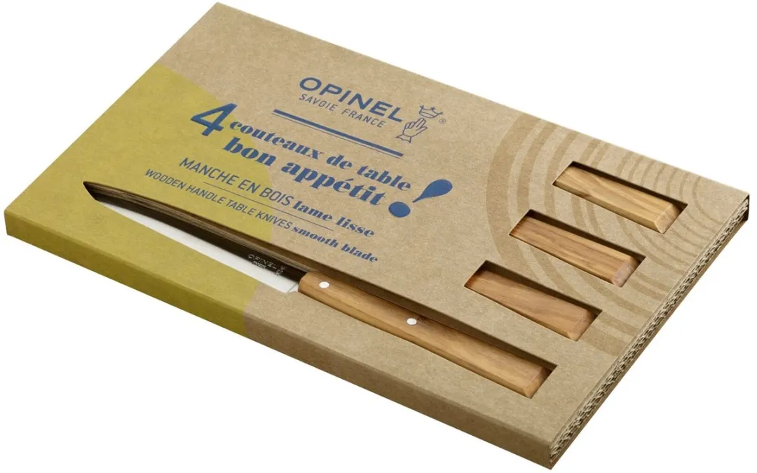 Opinel N°125 Bon Appétit Sud Tafelmessenset - 4-delig - Olijfhout - RVS - Bestek -Steakmes