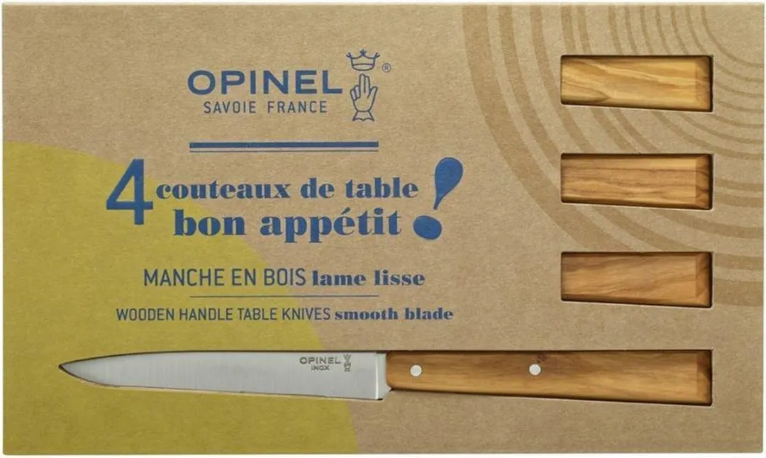 Opinel N°125 Bon Appétit Sud Tafelmessenset - 4-delig - Olijfhout - RVS - Bestek -Steakmes
