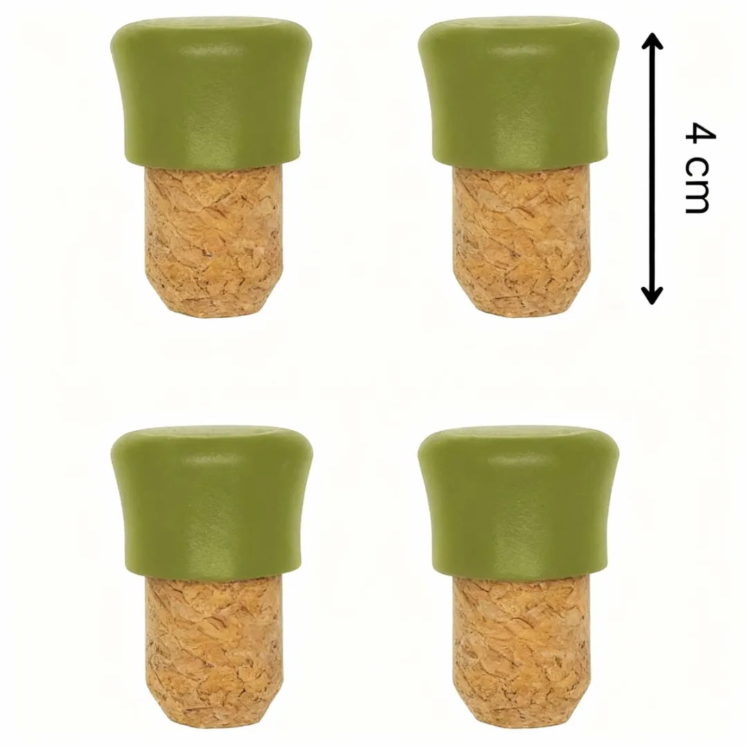 Fackelmann 687074 Kurkstoppen - 4 Stuks - Bioplastic - 2,5x4cm - Groen