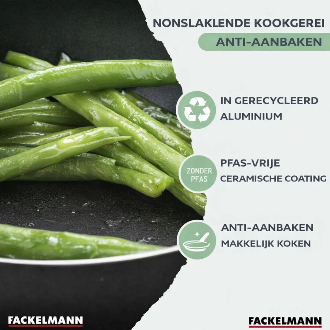 Fackelmann 9432750 Set Kookpannen 16-30cm - 4 Stuks + 6 Keukengerei - Zwart/ Groen