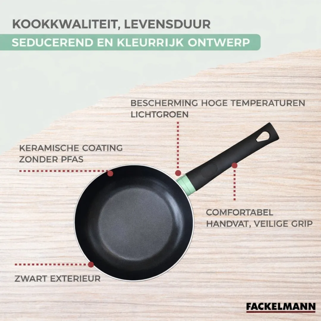 Fackelmann 9432750 Set Kookpannen 16-30cm - 4 Stuks + 6 Keukengerei - Zwart/ Groen