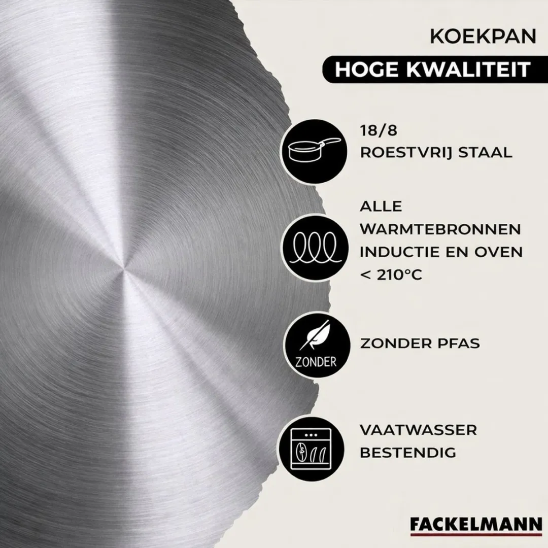 Fackelmann Etherna Set 2 Pannen 20/28cm + 3 Potten 16/20/24cm - Roestvrij staal