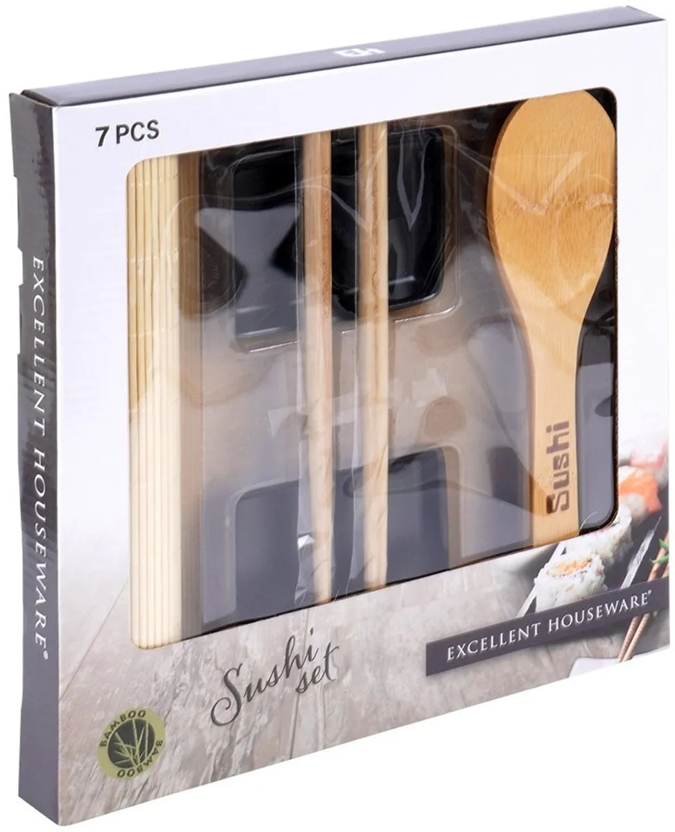 Excellent Houseware Sushi Serveer Set 7-delig - Zwart