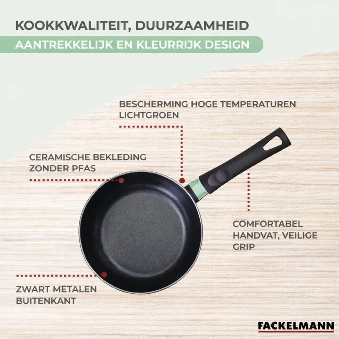 Fackelmann 9431050 Pannen Set - 3 Koekenpannen + 3 Steelpannen - Antiaanbak - Inductie/Zwart-Groen