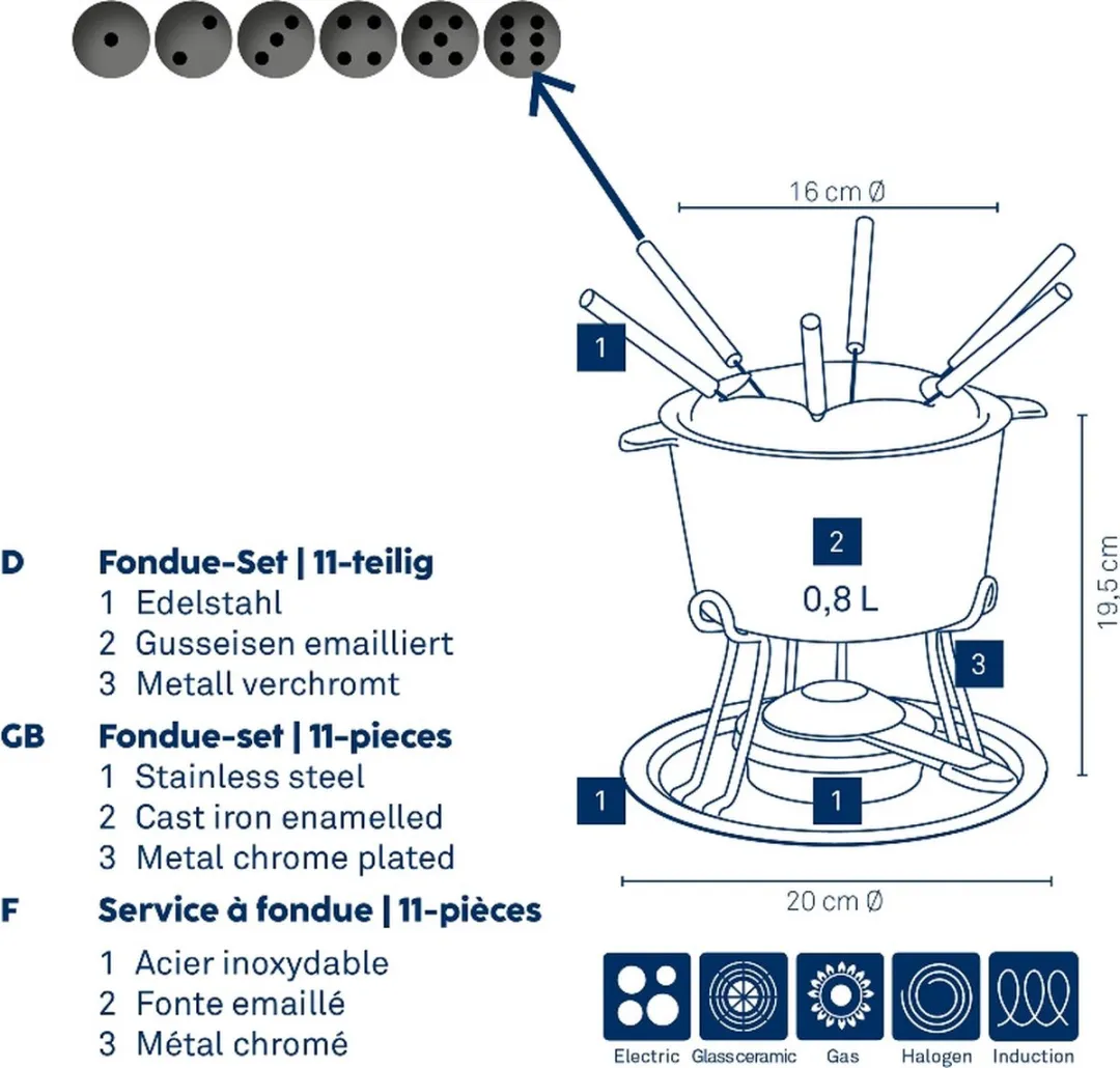 Kela Fondueset Comore Gietijzer 20cm - Zwart