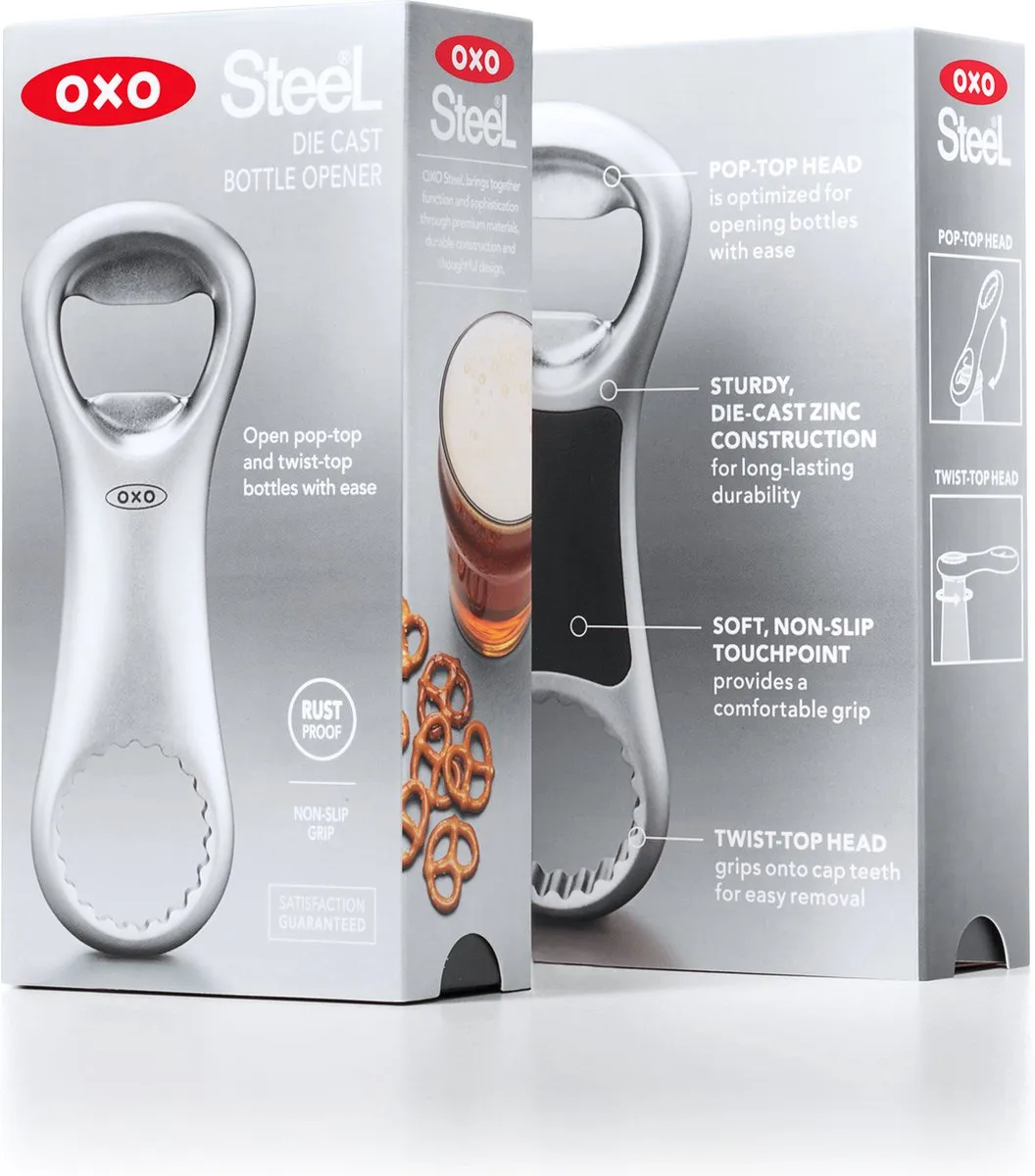 OXO SteeL Flesopener - Zilver/Zwart